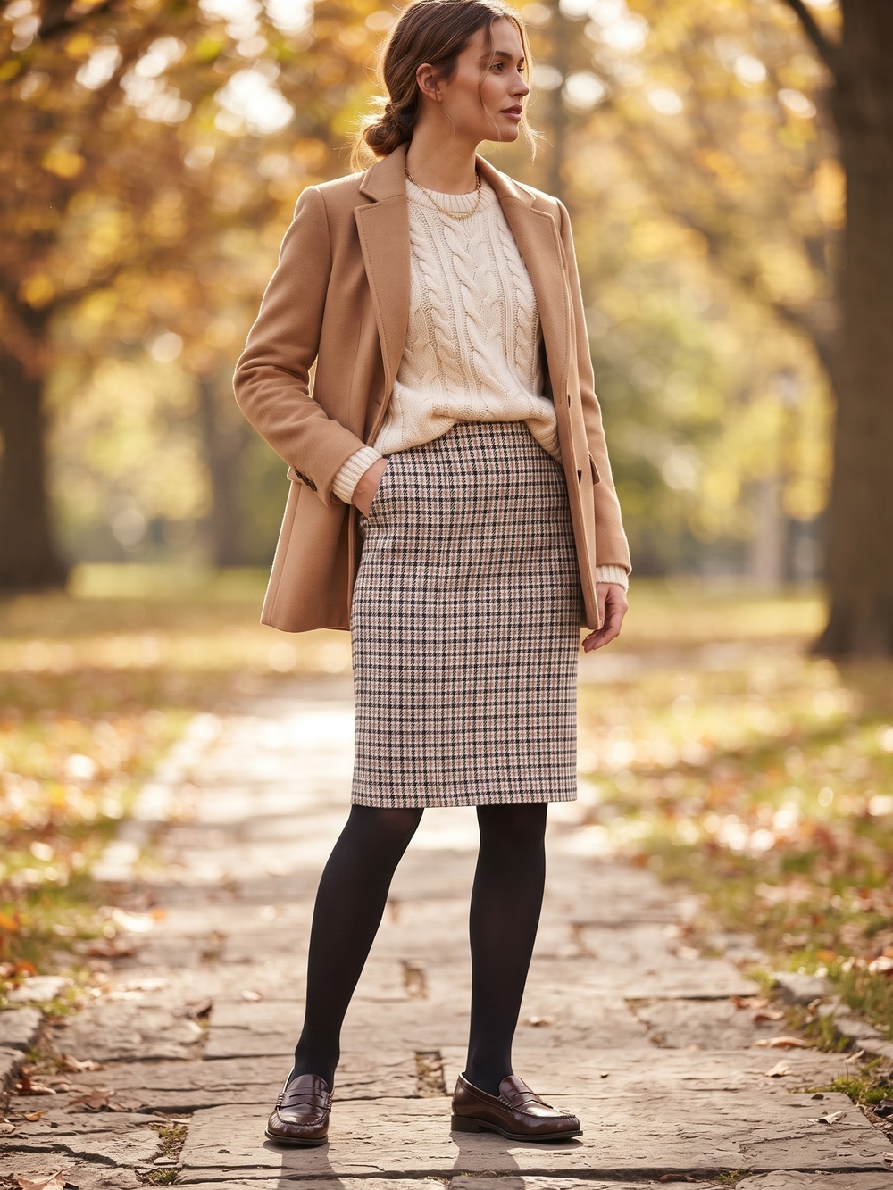 Houndstooth Pencil Skirt Dark Academia Quiet Luxury Retro Preppy Heritage